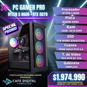 PC GAMER – RYZEN 5 8600 / RTX 5070 / 32GB DDR5 / 1TB NVME – MESH
